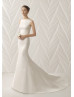 Boat Neck Ivory Satin Butterfly Back Wedding Dress